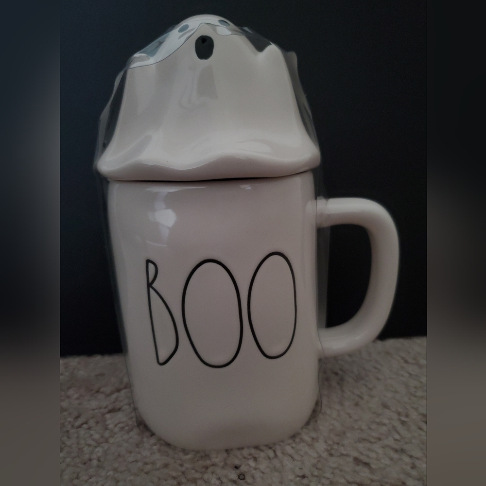 Rae Dunn boo mug with ghost topper